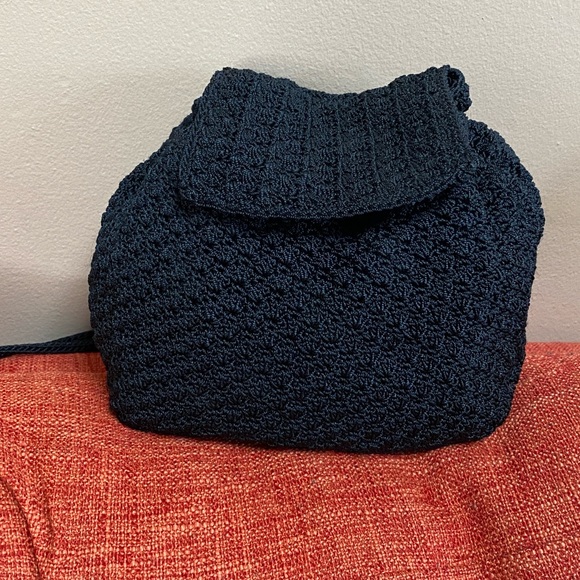 VTG 90s The Sak Black Crochet Backpack Bag Mini Small main image 6